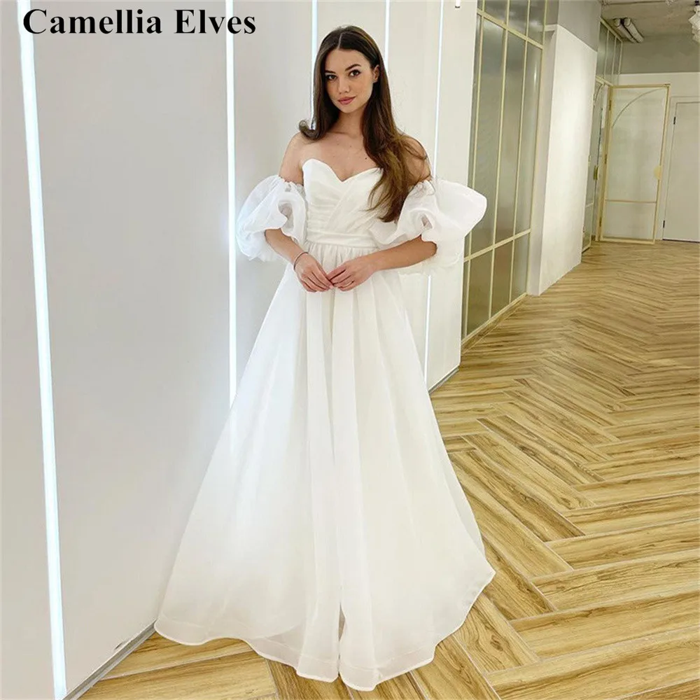 

Boho Organza Wedding Dresses 2022 For Women Bride Dress Detachable Puff Sleeves Sweetheart A-Line Bridal Gown Vestidos De Novia