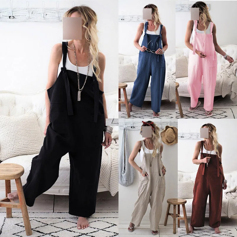 Women Jumpsuit Casual Loose Solid Pockets Overalls Wide Leg Pant Ladies Summer Suspender Sleeveless Rompers Clothing
Women Jumpsuit Casual Loose Solid Pockets Overalls Wide Leg Pant Ladies Summer Suspender Sleeveless Rompers Clothing