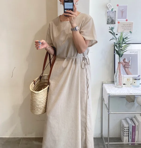 SuperAen 2022 Summer Original Wrinkled Linen Cotton Waist Solid O-Neck A-LINE Casual Ankle-Length Dress Women
SuperAen 2022 Summer Original Wrinkled Linen Cotton Waist Solid O-Neck A-LINE Casual Ankle-Length Dress Women