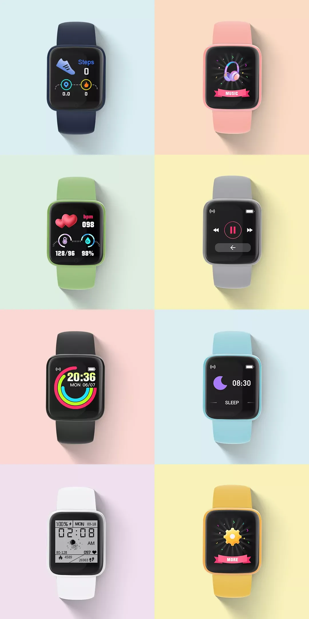 Newest 10PC Wholesale Y68 Macaron SmartWatch D20 1.44 inch Put Photo Music Control Fitness Tracker Women Men Smart Watch D20 pro
Newest 10PC Wholesale Y68 Macaron SmartWatch D20 1.44 inch Put Photo Music Control Fitness Tracker Women Men Smart Watch D20 pro