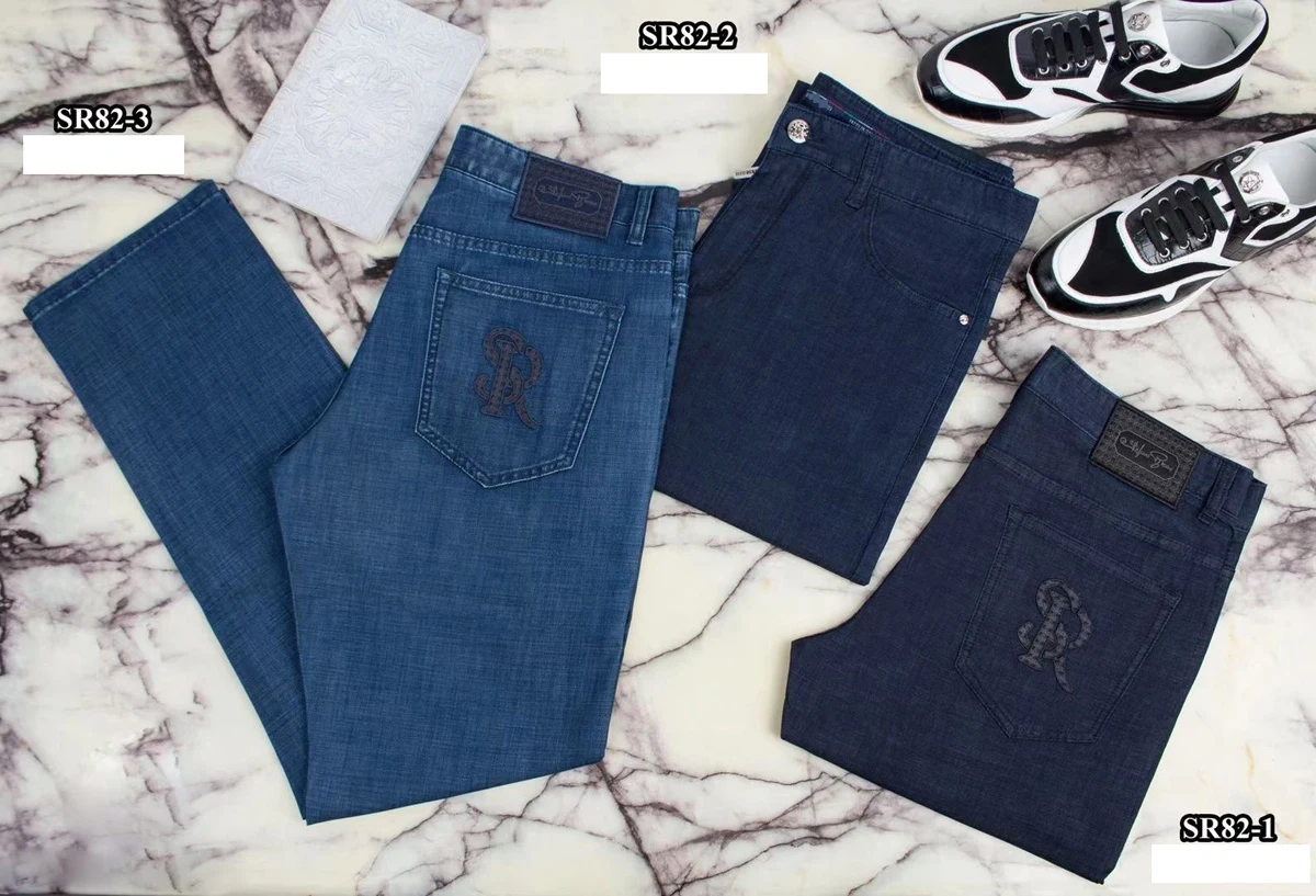 Джинсы мужские летние воздухопроницаемые на молнии с вышивкой, большие размеры 31-40