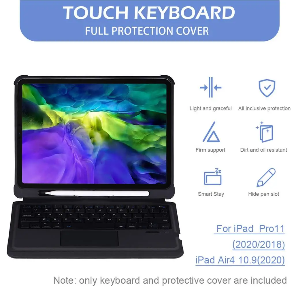 Bluetooth-клавиатура с чехлом из искусственной кожи с функцией кронштейна для iPad Pro11(2020/2018) /iPad Air 4 10,9 (2020)
Bluetooth-клавиатура с чехлом из искусственной кожи с функцией кронштейна для iPad Pro11(2020/2018) /iPad Air 4 10,9 (2020)