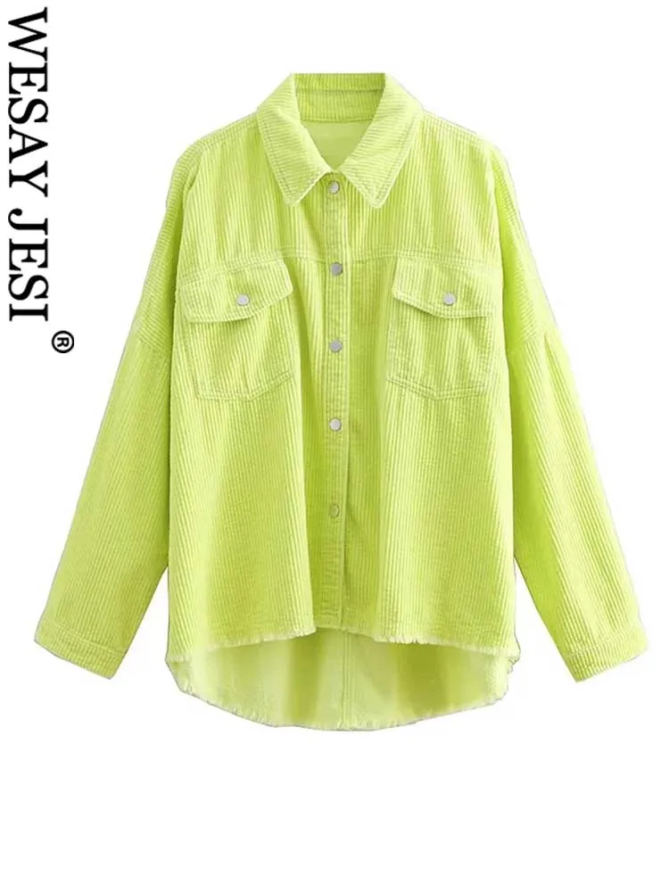WESAY JESI Solid Color Pocket Single Breasted Long Sleeve Ladies Jacket Casual Loose Fluorescent Green Corduroy Women's Jacket
WESAY JESI Solid Color Pocket Single Breasted Long Sleeve Ladies Jacket Casual Loose Fluorescent Green Corduroy Women's Jacket