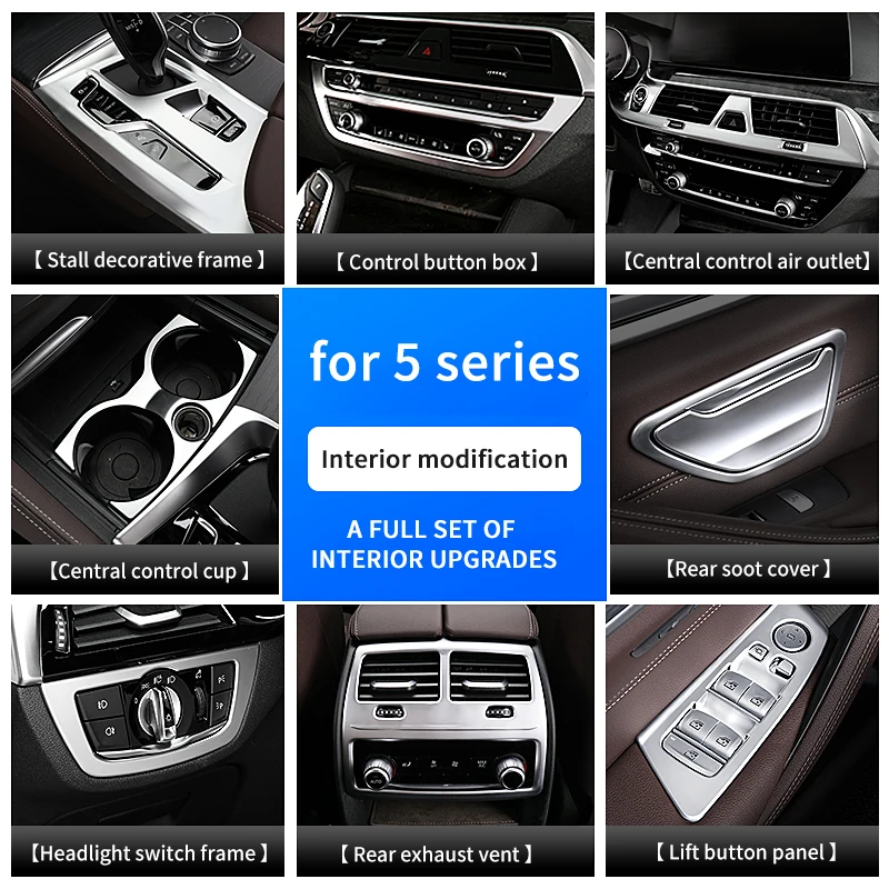 For BMW 5 Series G30 G38 Center Console Cover Interior Trim Kit Gear Shift Panel Cover Air Condition Vent Outlet Frame Stickers
For BMW 5 Series G30 G38 Center Console Cover Interior Trim Kit Gear Shift Panel Cover Air Condition Vent Outlet Frame Stickers