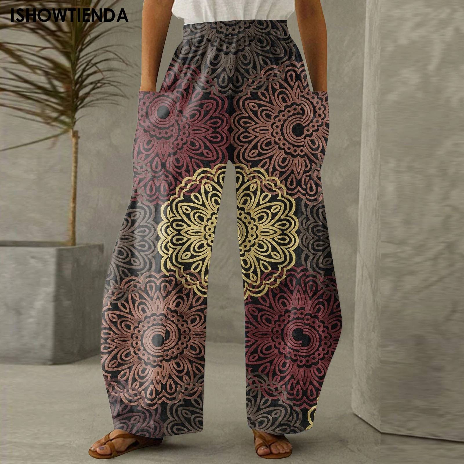 Брюки женские универсальные с абстрактным принтом, повседневные Прямые свободные брюки с широкими штанинами, с принтом в ретро стиле, классические трендовые штаны, большие размеры 
Брюки женские универсальные с абстрактным принтом, повседневные Прямые свободные брюки с широкими штанинами, с принтом в ретро стиле, классические трендовые штаны, большие размеры