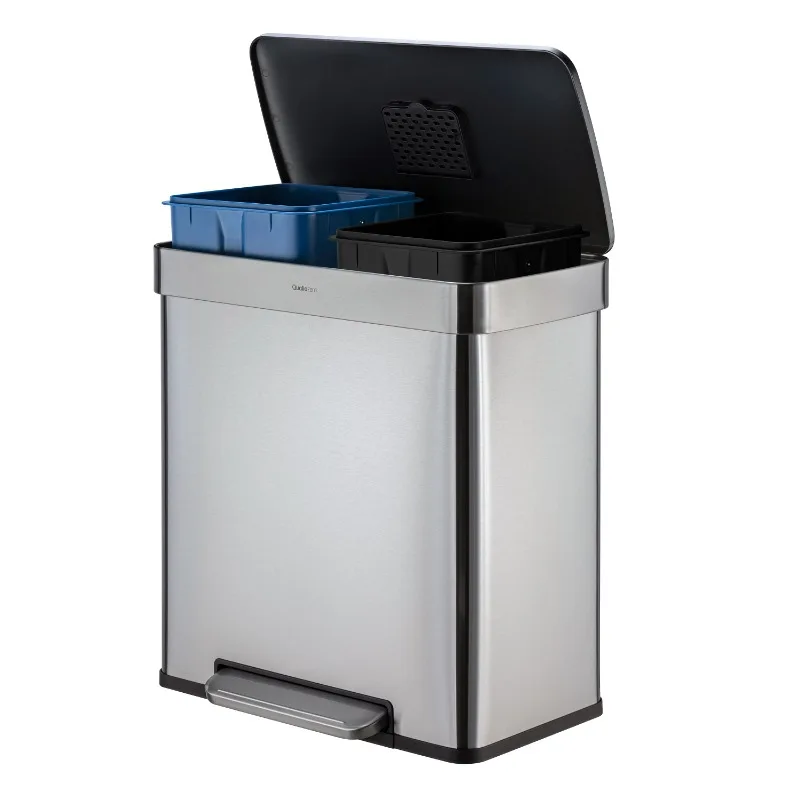 Qualiazero 16 Gallon Trash Can, 8 Gallon Dual Compartment Step On Kitchen Trash Can, Stainless Steel
Qualiazero 16 Gallon Trash Can, 8 Gallon Dual Compartment Step On Kitchen Trash Can, Stainless Steel