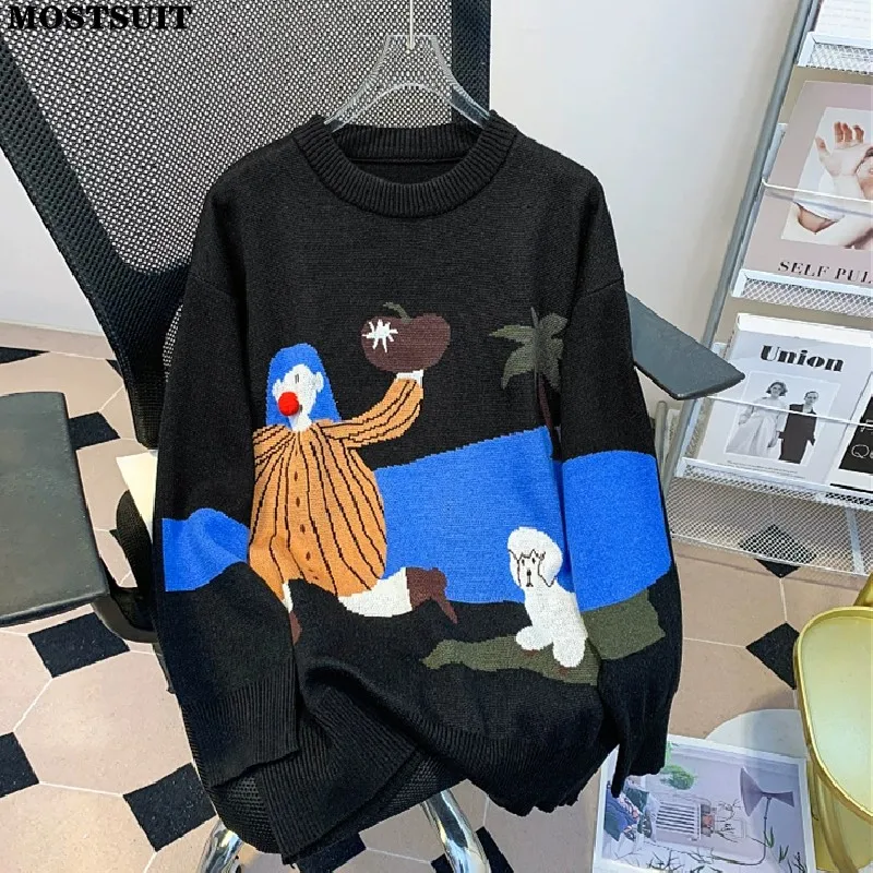 Cartoon Jacquard Knitted Sweater Pullover Women Autumn Winter Vintage Fashion Loose Tops Long Sleeve O-neck Ladies Knitwear 2023
Cartoon Jacquard Knitted Sweater Pullover Women Autumn Winter Vintage Fashion Loose Tops Long Sleeve O-neck Ladies Knitwear 2023