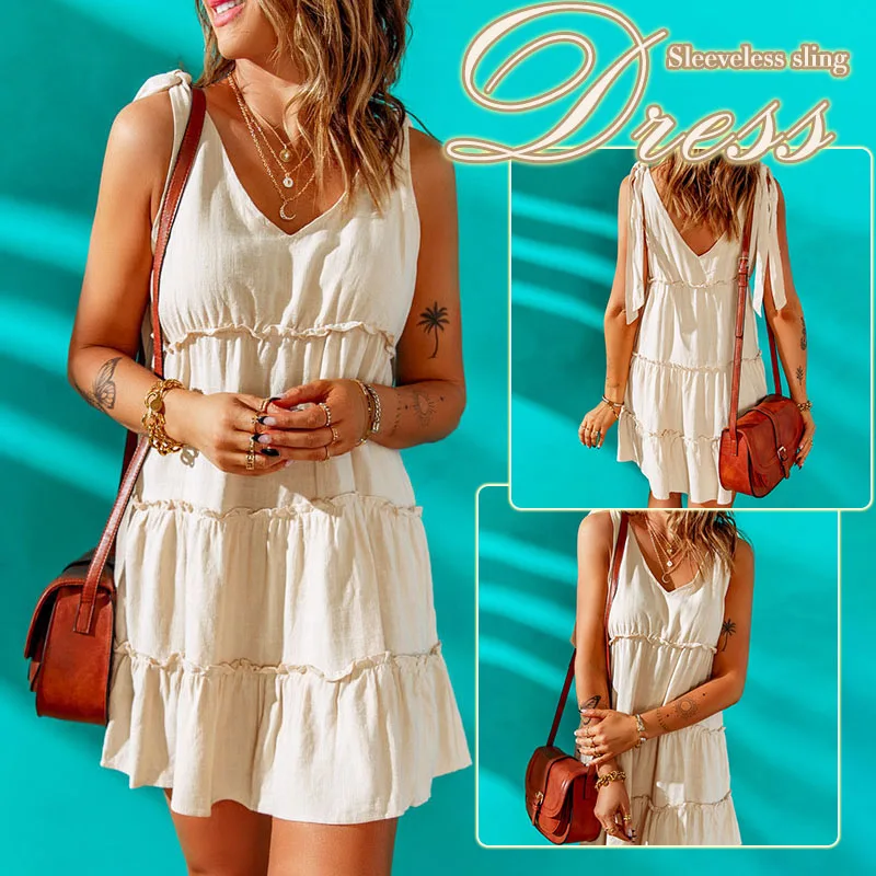 Fashion Sleeveless Dress Casual Simple Deep V-Neck Dress Elegant Summer Skirt Dress Women B99
Fashion Sleeveless Dress Casual Simple Deep V-Neck Dress Elegant Summer Skirt Dress Women B99