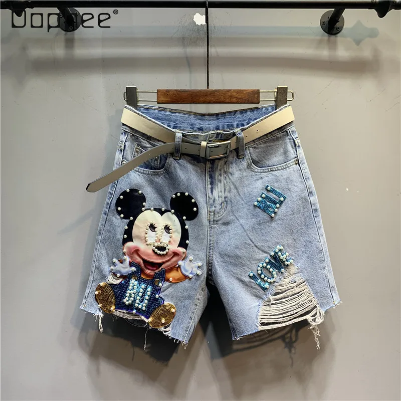 Kawaii Cartoon Mouse Patch Beaded Hole Denim Shorts Women 2022 Summer New Loose Straight High Waisted Jeans Short Pants
Kawaii Cartoon Mouse Patch Beaded Hole Denim Shorts Women 2022 Summer New Loose Straight High Waisted Jeans Short Pants