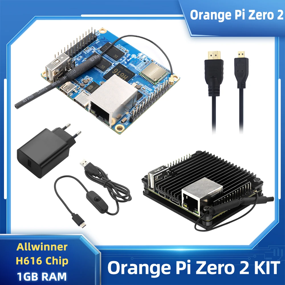 

2023 оранжевый Pi Zero 2 1 ГБ ОЗУ Allwinner H616 BT Wifi ИК-приемник дополнительно в алюминиевом роде источник питания совместимый с HDMI-кабель