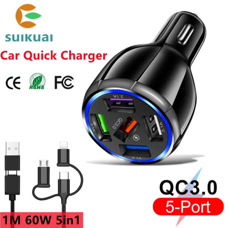 Suikuai S038 Quick Charge LED Car Charger 5 Ports USB QC3.0 For iPhone Huawei Xiaomi Mobile Phone Charger Adapter in Car CE FCC
Suikuai S038 Quick Charge LED Car Charger 5 Ports USB QC3.0 For iPhone Huawei Xiaomi Mobile Phone Charger Adapter in Car CE FCC