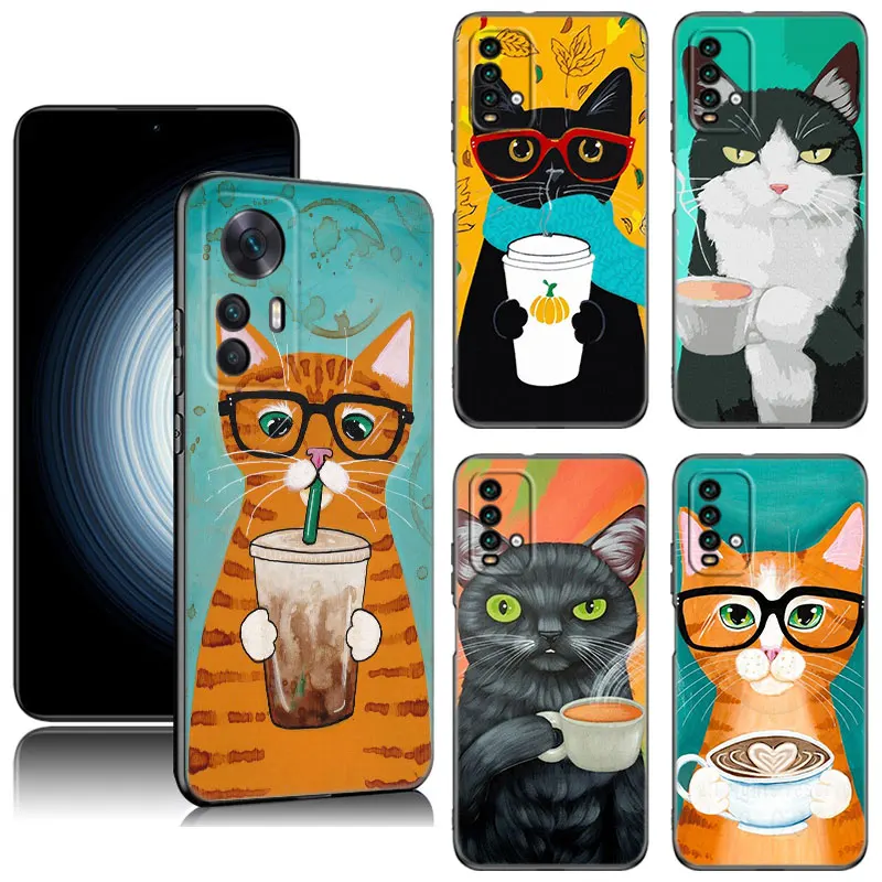 

Coffee Milk Drink Cat Phone Case For Xiaomi Redmi K40 K50 Gaming Note 5 6 K20 K60 Pro 7A 8A 9A 9C 9i 9T 10A 10C A1 A2 Plus Cover