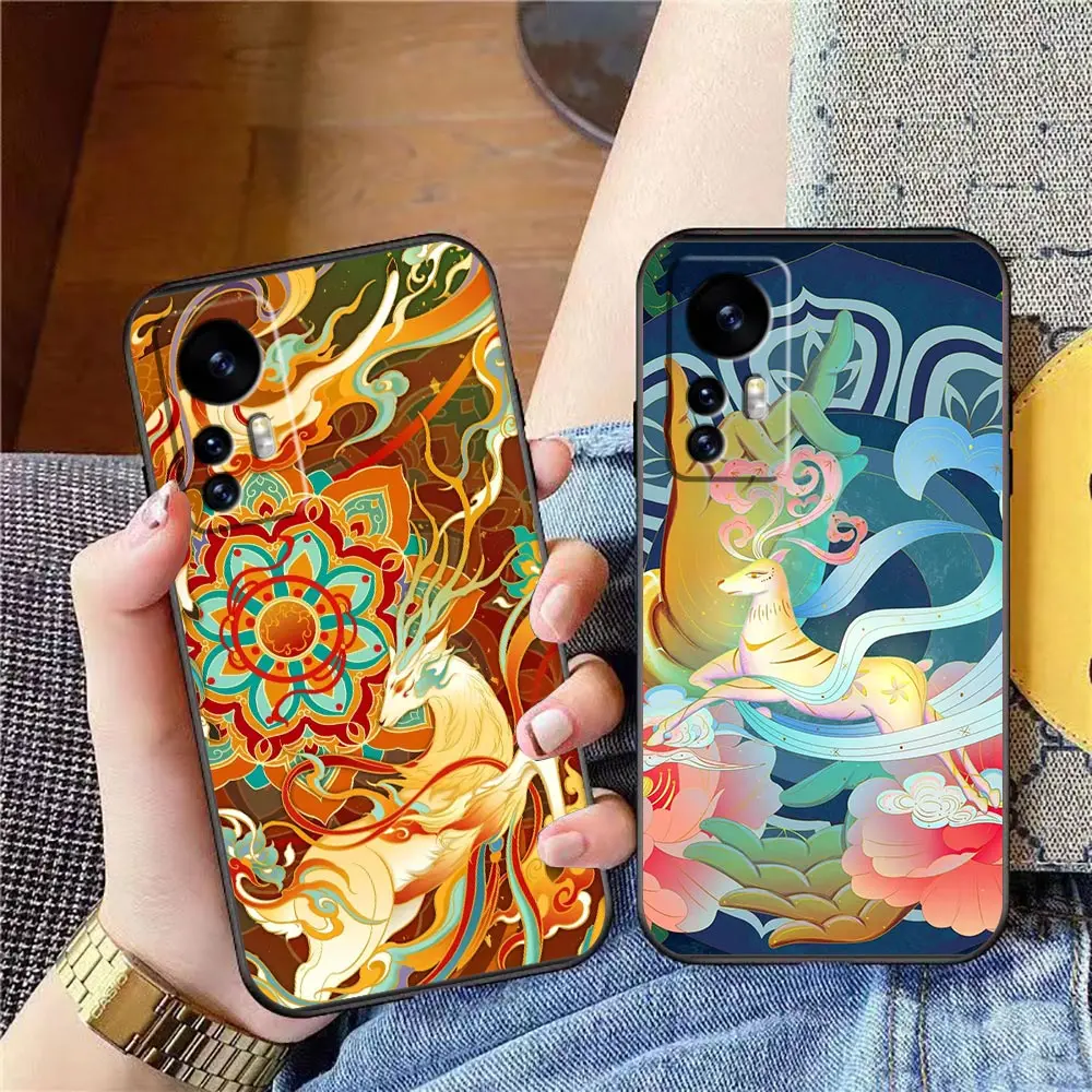 

Phone Case For Xiaomi Mi 13 12 12T 11 11T 10 9SE 9 CC9 8SE 8 6 6X 5 5S 5X Pro Tpro Lite Plus Fundas Dunhuang Nine-Colored Deer