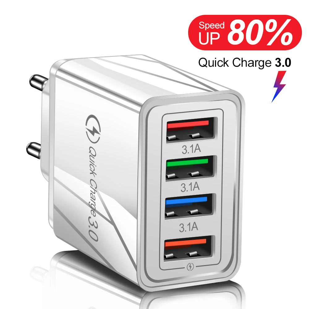 4 USB Quick Charge 3.0 For iPhone Fast Charger For Samsung S10 S9 S8 Plug Xiaomi Mi Huawei Charger Mobile Phone Chargers Adapter
4 USB Quick Charge 3.0 For iPhone Fast Charger For Samsung S10 S9 S8 Plug Xiaomi Mi Huawei Charger Mobile Phone Chargers Adapter