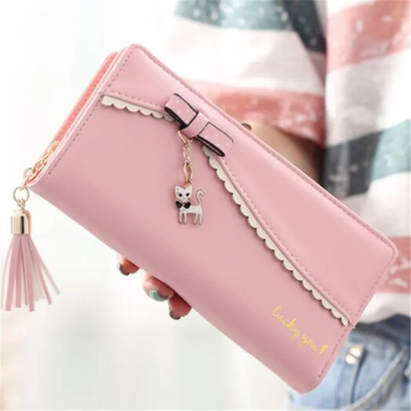 PU Leather Long Wallet Women Card Holder Purse Sweet Bow Cute Cat Pendant Tassel Ladies Clutch Phone Money Coin Bag Portemonnee
PU Leather Long Wallet Women Card Holder Purse Sweet Bow Cute Cat Pendant Tassel Ladies Clutch Phone Money Coin Bag Portemonnee