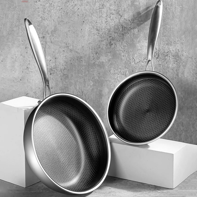 20/26CM Frying Pan Food Grade 304 Stainless Steel Non Stick Pan Honeycomb Pot Bottom Induction Cooker Gas Stove General Wok
20/26CM Frying Pan Food Grade 304 Stainless Steel Non Stick Pan Honeycomb Pot Bottom Induction Cooker Gas Stove General Wok