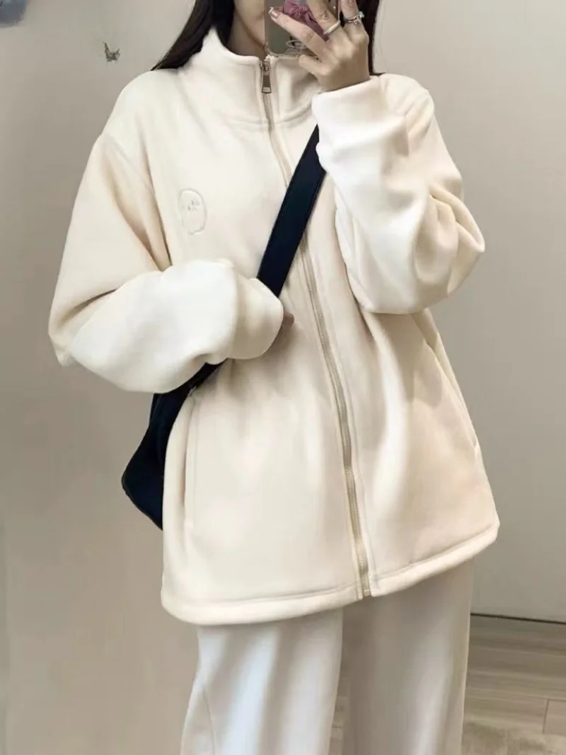 Autumn Winter Loose Solid Color Women Coat Graphic Print Harajuku Zip-up Stand Collar Casual Aesthetic Streetwear Jacket Mujer
Autumn Winter Loose Solid Color Women Coat Graphic Print Harajuku Zip-up Stand Collar Casual Aesthetic Streetwear Jacket Mujer