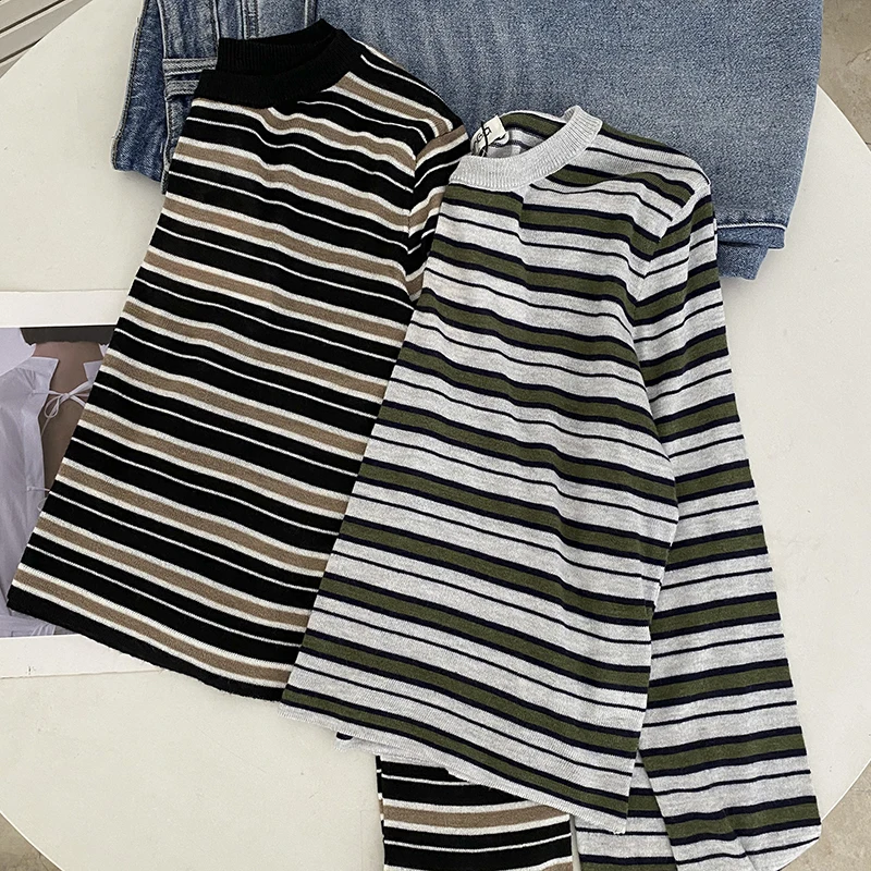Women Short Slim Striped T-Shirt Autumn New O-Neck Long Sleeve Chic Knit Shirt All-Match Top Fashion Casual Korean Style Tee
Women Short Slim Striped T-Shirt Autumn New O-Neck Long Sleeve Chic Knit Shirt All-Match Top Fashion Casual Korean Style Tee