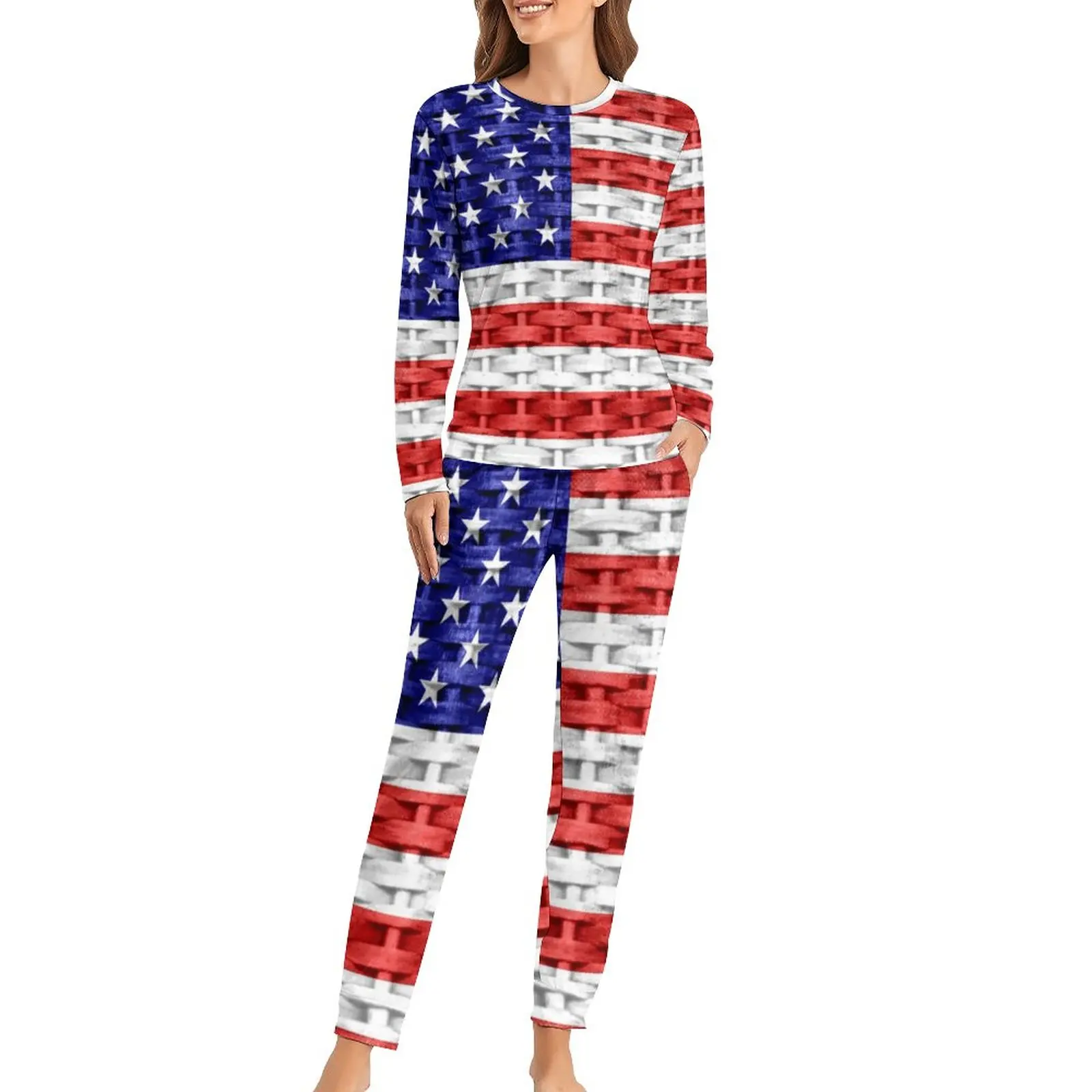 American USA Flag Pajamas Stars Print Trendy Pajama Sets Women Long Sleeve Sleep Nightwear
American USA Flag Pajamas Stars Print Trendy Pajama Sets Women Long Sleeve Sleep Nightwear