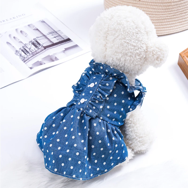 Dog Skirts Denim Dresses Pets Clothes Swallow Dot Print Princess Ruffles Dress Wedding Dress Flying Sleeves Summer Skirts
Dog Skirts Denim Dresses Pets Clothes Swallow Dot Print Princess Ruffles Dress Wedding Dress Flying Sleeves Summer Skirts