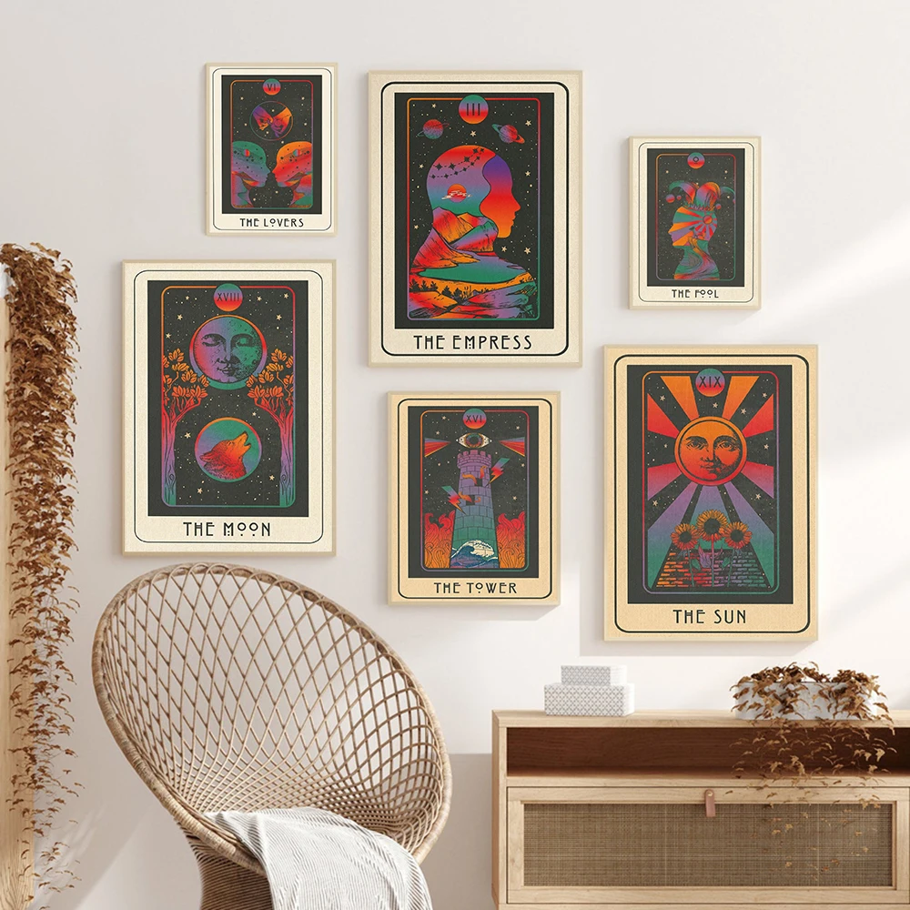 Bohemian Tarot Card Major Arcana Art Print The Sun Moon Fool Lovers Tower Tarot Canvas Poster 70s Retro Wall Pictures Home Decor
Bohemian Tarot Card Major Arcana Art Print The Sun Moon Fool Lovers Tower Tarot Canvas Poster 70s Retro Wall Pictures Home Decor