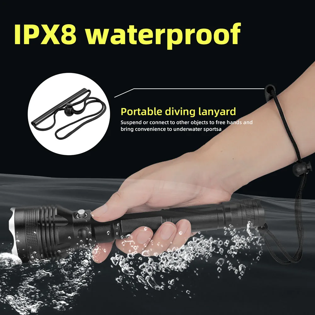4000LM Led Scuba Diving IPX8 Waterproof Flashlight Diver Light Hot Sale 80M Deep Underwater Torch Adjustable P70.2 LED Lamp Beam
4000LM Led Scuba Diving IPX8 Waterproof Flashlight Diver Light Hot Sale 80M Deep Underwater Torch Adjustable P70.2 LED Lamp Beam