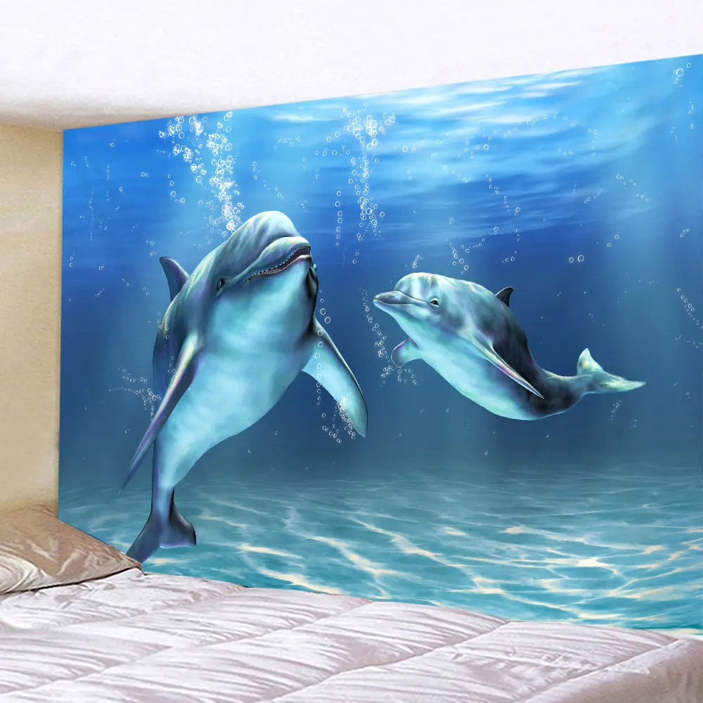 

Dolphin Tapestry Cute Sea Animals Wall Hanging Beautiful Ocean Wildlife Landscape Home Room Living Room Decor Wall Blanket Cloth