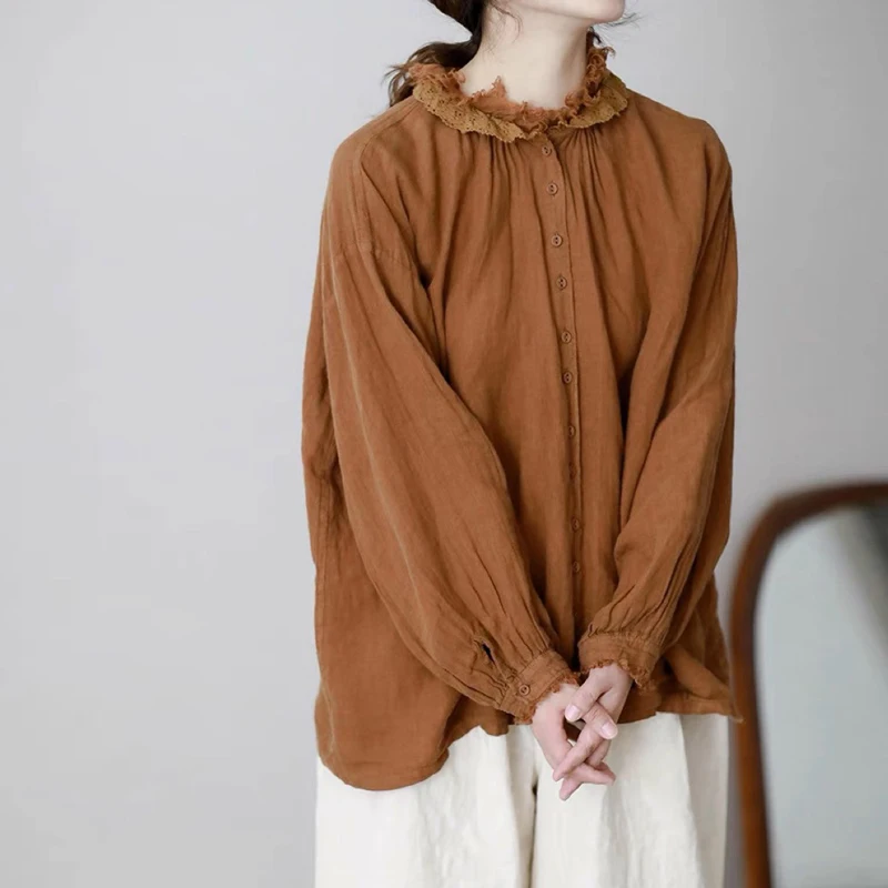 Johnature 2023 Vintage Lace Ruffles Collar Linen Shirts For Women Spring New Japanese Solid Color Loose Female Blouses
Johnature 2023 Vintage Lace Ruffles Collar Linen Shirts For Women Spring New Japanese Solid Color Loose Female Blouses