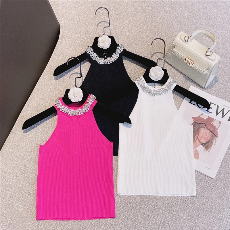 2022 Summer New Handmade Rhinestone Collar Tank for Women Slim Solid Color Sleeveless Knitted Crop Top Skinny Stretch
2022 Summer New Handmade Rhinestone Collar Tank for Women Slim Solid Color Sleeveless Knitted Crop Top Skinny Stretch
