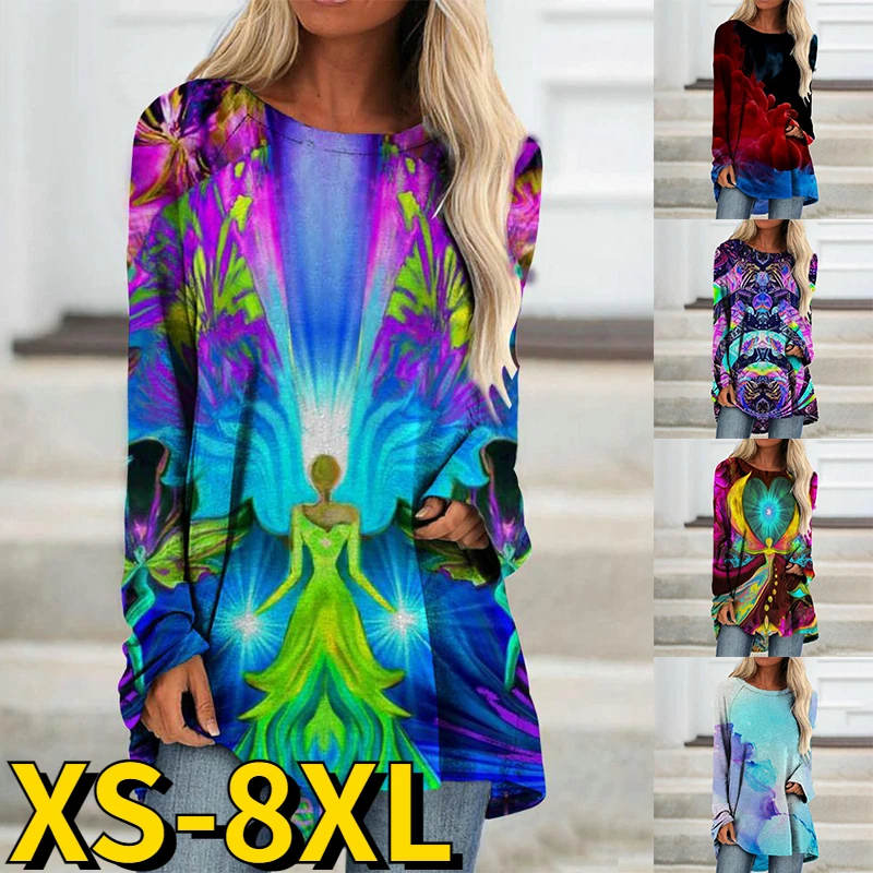 Женский винтажный пуловер с длинным рукавом, Повседневная Свободная футболка с абстрактным принтом и круглым вырезом, Новинка осени 2022 
Женский винтажный пуловер с длинным рукавом, Повседневная Свободная футболка с абстрактным принтом и круглым вырезом, Новинка осени 2022