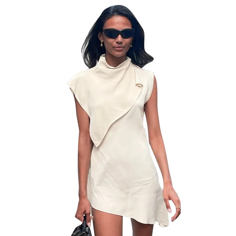 European And American Women's Summer New Solid Color Irregular Pile Neck Sleeveless Shawl Wrap Buttocks Dress
European And American Women's Summer New Solid Color Irregular Pile Neck Sleeveless Shawl Wrap Buttocks Dress