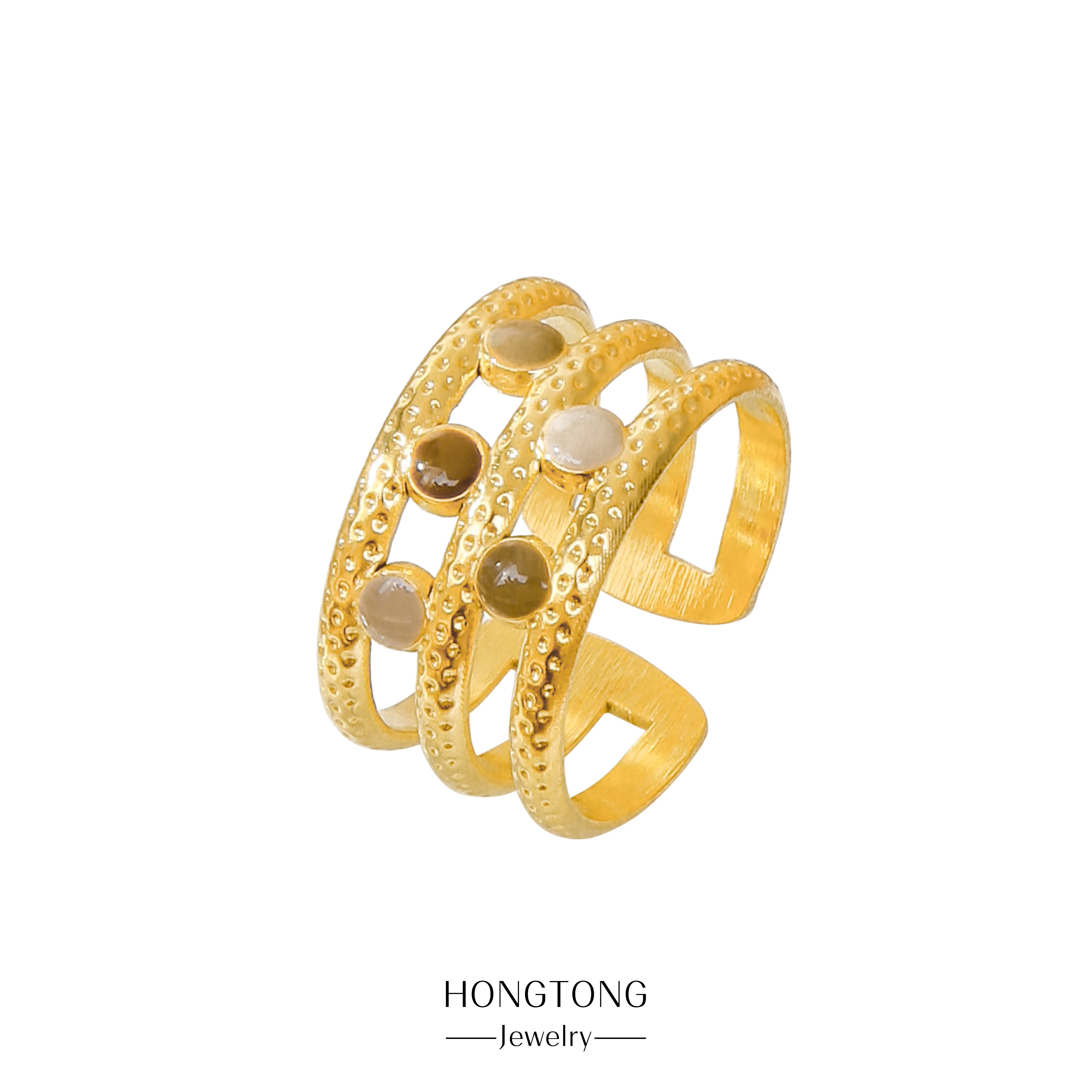 

HONGTONG Classic Small Particle Gem Ring Fashion Stainless Steel Ring Chain Ring Women'S Open Ring Jewelry Gift Party Banquet