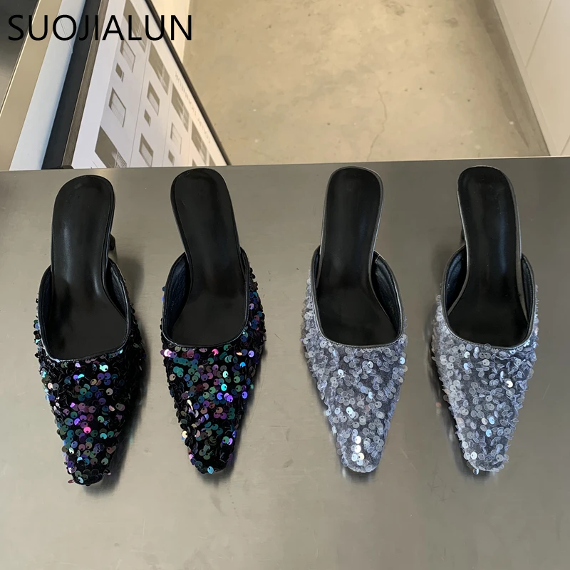 SUOJIALUN 2022 Spring New Fashion Women Slippers Round Toe Slip On Mules Shoes Brand Bling Sequins Thin High Dress Party Slides
SUOJIALUN 2022 Spring New Fashion Women Slippers Round Toe Slip On Mules Shoes Brand Bling Sequins Thin High Dress Party Slides