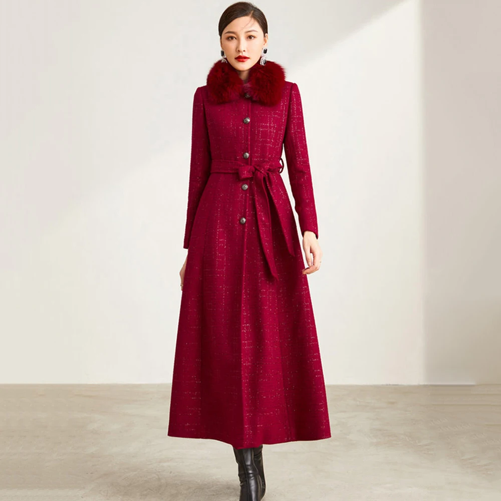 New Women Wool Coat Autumn Winter Elegant Fashion Doll Collar Plaid Thicken Belt Wool Blends Overcoat Slim Woolen Outerwear
New Women Wool Coat Autumn Winter Elegant Fashion Doll Collar Plaid Thicken Belt Wool Blends Overcoat Slim Woolen Outerwear