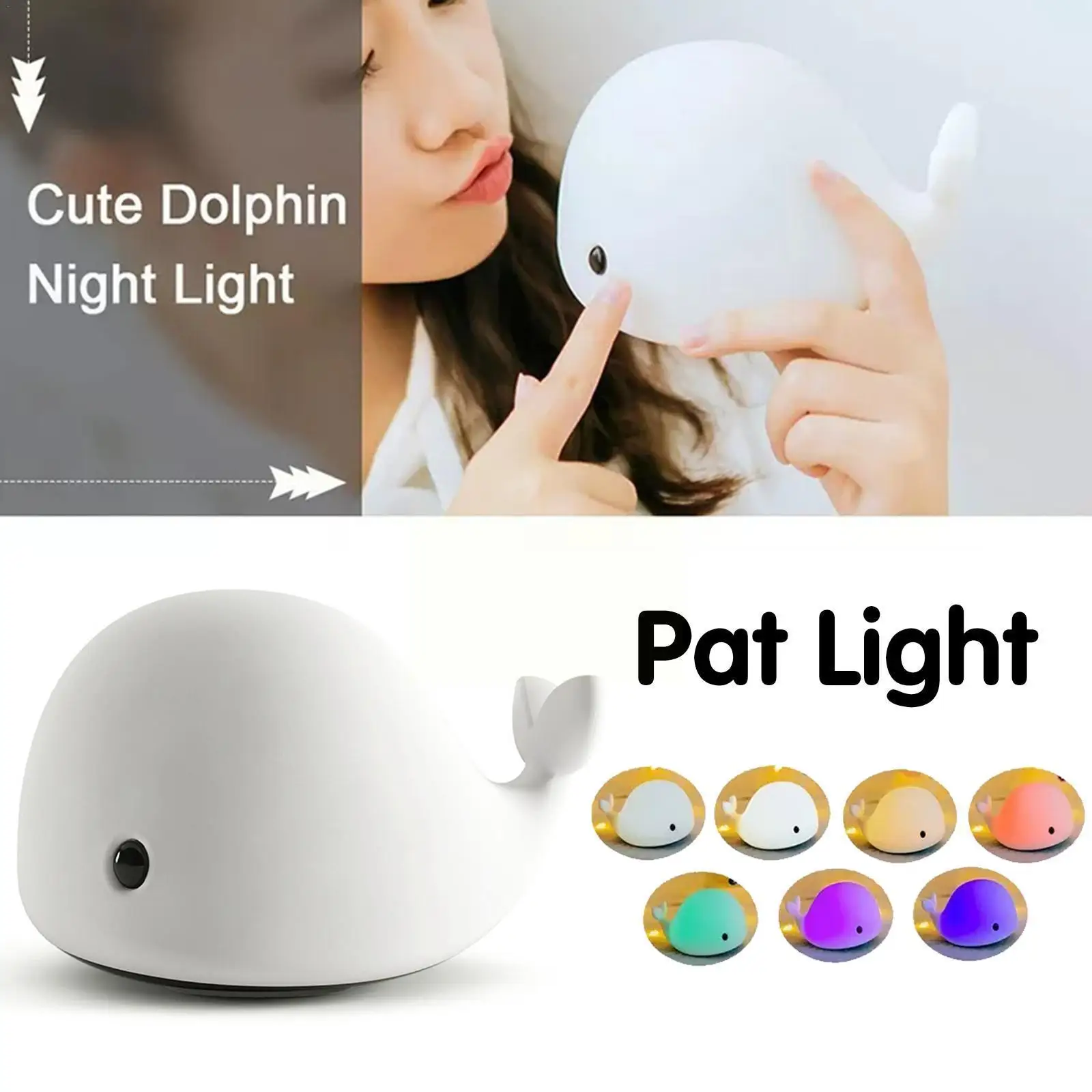 

Little Whale Shape Night Light Cute Shape Led Bedside Dolphin Colorful Led Cartoon Room Lamp Children's Color Changing Sili X7h5
