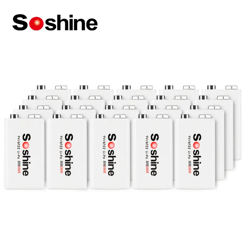 

Soshine 1/2/4/6/8/10/12/20PCs 9V 6F22 Rechargeable Battery 680mAh Li-Po Lithium Battery for Smoke Alarm Multimeter Massager Toy
