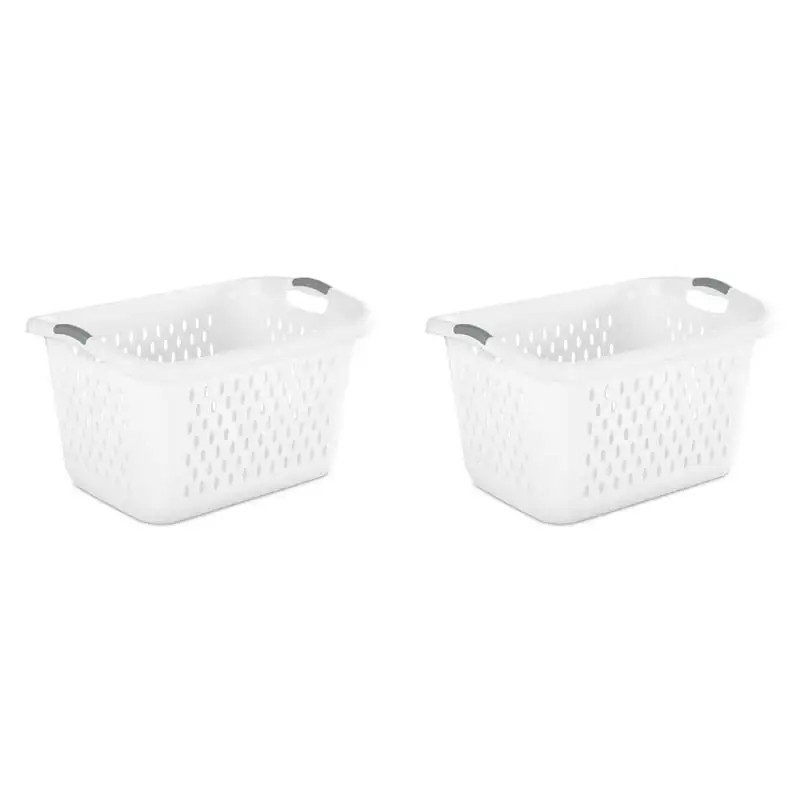 

Bushel Jumbo Plastic Laundry Baskets, White, 2 Pack Baskets for flowers Garden basket Woven trash can Bathroom organizer Wicker