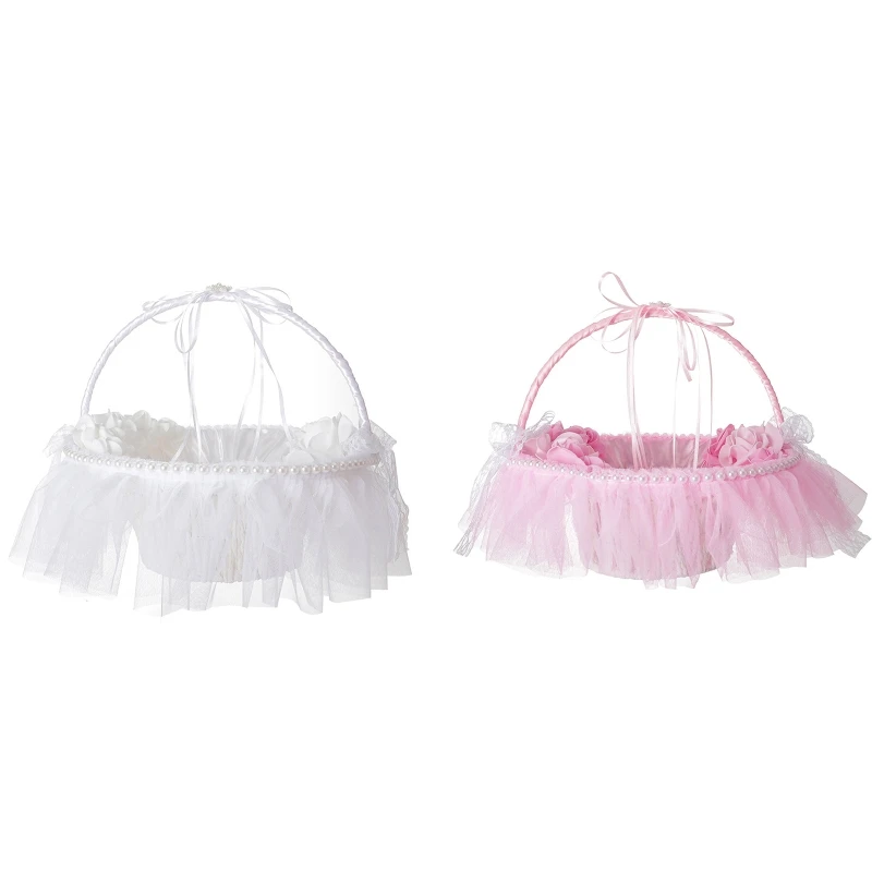 41QC Small Satin Flower Girl Baskets with Handle Lace & Flowers for Wedding Ceremony
41QC Small Satin Flower Girl Baskets with Handle Lace & Flowers for Wedding Ceremony