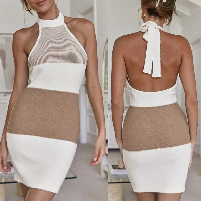 Fashion Sexy Halter Neck Sleeveless Women's Dress New Casual Bodycon Package Hip Club Dress Knitting Color Matching Ladies Dress
Fashion Sexy Halter Neck Sleeveless Women's Dress New Casual Bodycon Package Hip Club Dress Knitting Color Matching Ladies Dress