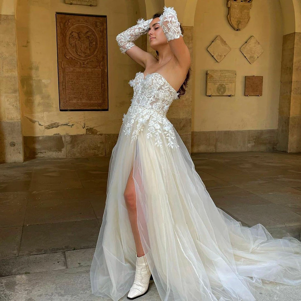 UETEEY Champagne Tulle Wedding Dresses 2022 3D Flower Lace Appliques Bridal Gowns Side Split Lace Up Bride Gowns 2022
UETEEY Champagne Tulle Wedding Dresses 2022 3D Flower Lace Appliques Bridal Gowns Side Split Lace Up Bride Gowns 2022