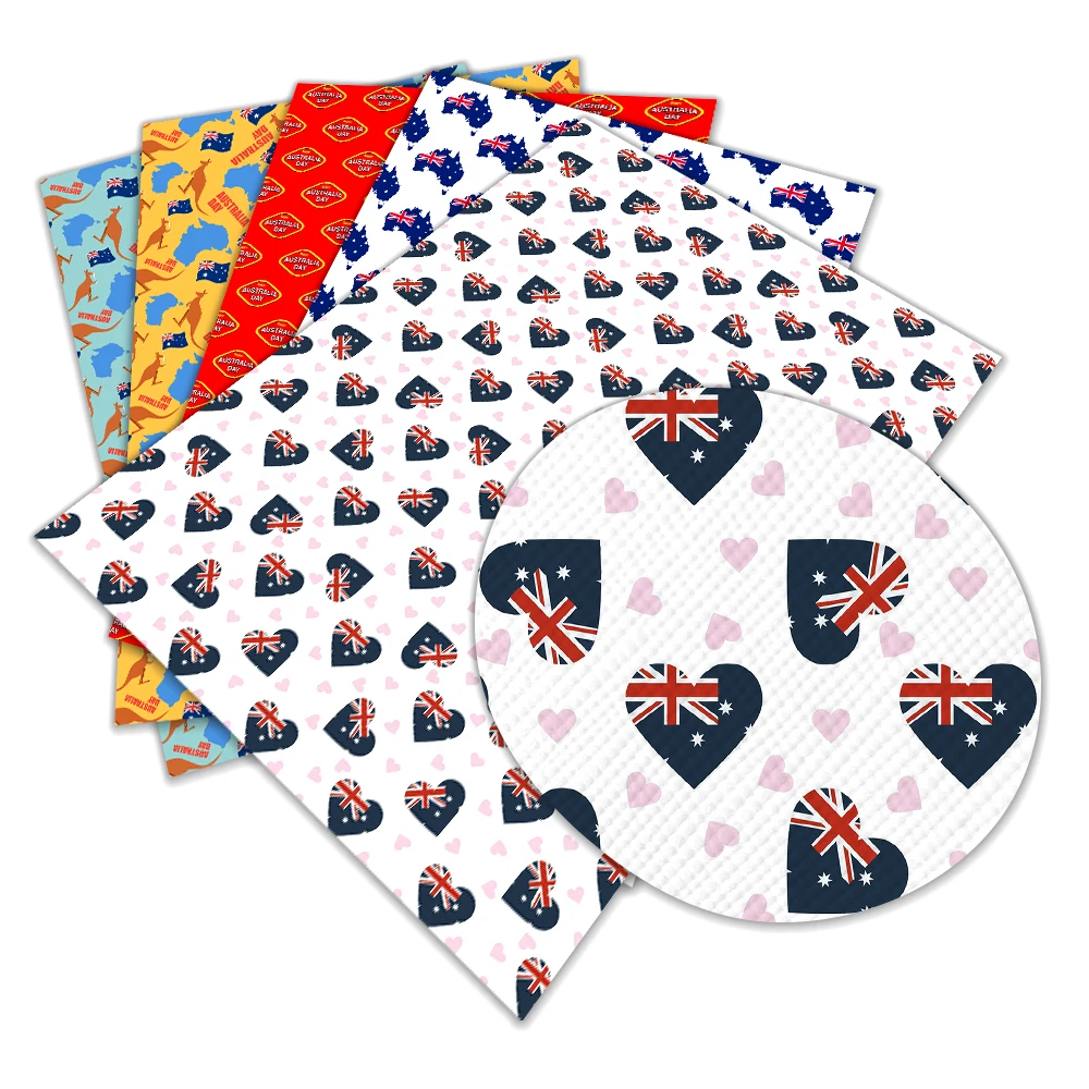 Australia Theme Flag Kangaroo Pattern Print Cross Grain Faux Leather for DIY Handbag Bow Making Supplies 22*30cm
Australia Theme Flag Kangaroo Pattern Print Cross Grain Faux Leather for DIY Handbag Bow Making Supplies 22*30cm
