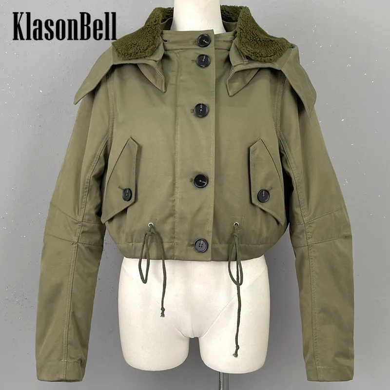 10.17 KlasonBell 2023 Winter New Army Green Hooded Plush Lining Detachable Design Zipper Short Jacket Coat Women
10.17 KlasonBell 2023 Winter New Army Green Hooded Plush Lining Detachable Design Zipper Short Jacket Coat Women