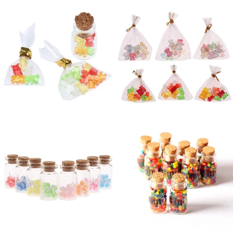

Стеклянная мини-бутылка для конфет, прозрачная пробковая бутылка, кукольный домик, миниатюрная еда, десерт, конфеты, леденцы, сахар, Леденцы с коробкой, конфеты, детские игрушки