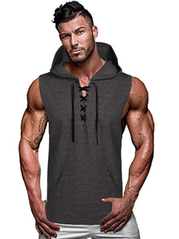 's Casual Hooded Solid Color Lace-Up Vest Sleeveless New Vests Tank Tops Fitness Clothing Men
's Casual Hooded Solid Color Lace-Up Vest Sleeveless New Vests Tank Tops Fitness Clothing Men