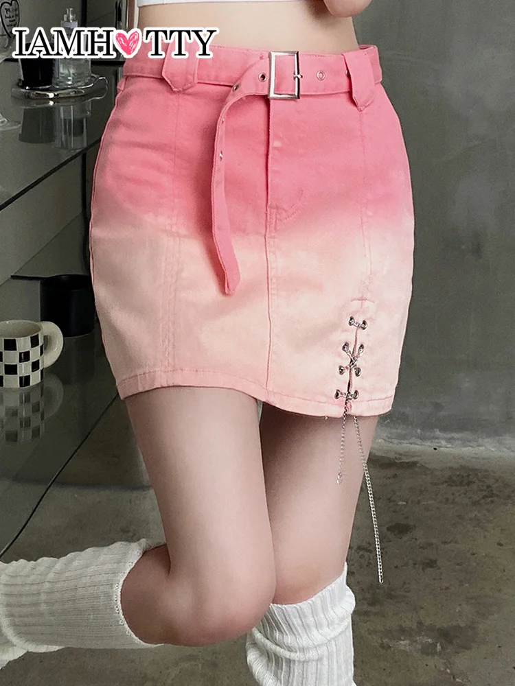 IAMHOTTY Pink Gradient Straight Mini Denim Skirt with Sashes Women Japanese Lolita Pencil Y2K Skirts Kawaii Split Chains Skirt
IAMHOTTY Pink Gradient Straight Mini Denim Skirt with Sashes Women Japanese Lolita Pencil Y2K Skirts Kawaii Split Chains Skirt