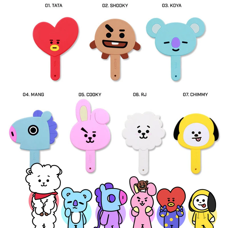 BT211 Kpop Kawaii Cartoon COOKY MANG KOYA Makeup Mirror Anime CHIMMY RJ VAN Handle Cosmetic Mirror Pvc Portable Fans Gift Toy
BT211 Kpop Kawaii Cartoon COOKY MANG KOYA Makeup Mirror Anime CHIMMY RJ VAN Handle Cosmetic Mirror Pvc Portable Fans Gift Toy