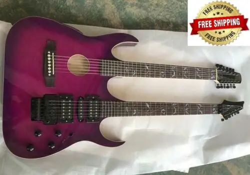 Custom 12+6 Strings Purple body Double Neck Electric Guitar with Black hardwares
Custom 12+6 Strings Purple body Double Neck Electric Guitar with Black hardwares