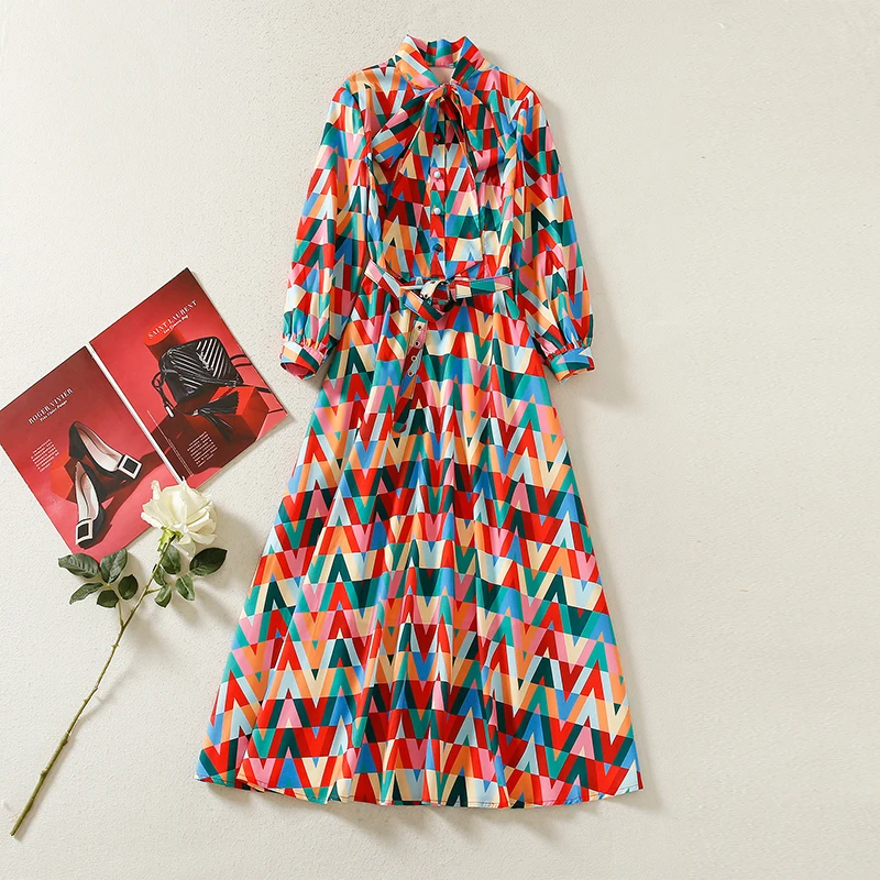 MIUXIMAO 2022 High Quality Spring&Summer Elegant Dress Long Sleeve Lapel Bow Colour Belt Fashion Long Dress Women Vestides
MIUXIMAO 2022 High Quality Spring&Summer Elegant Dress Long Sleeve Lapel Bow Colour Belt Fashion Long Dress Women Vestides