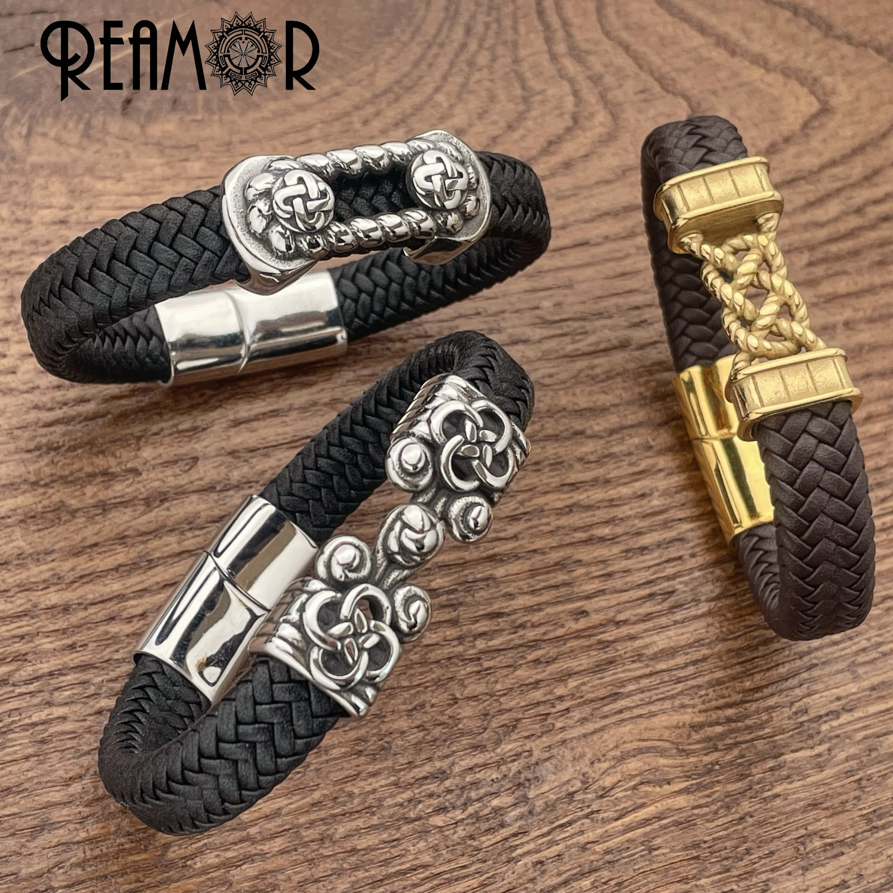 REAMOR роскошные золотые модные браслеты из нержавеющей стали с китайским узлом, черные плетеные кожаные браслеты, мужские ювелирные изделия, ...
REAMOR роскошные золотые модные браслеты из нержавеющей стали с китайским узлом, черные плетеные кожаные браслеты, мужские ювелирные изделия, ...