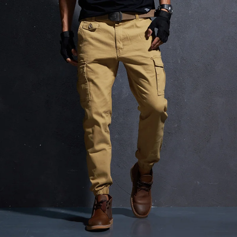 

Joggers Cargo Pants Men 100% Cotton Pockets Casual Trousers Worker Clothing Khaki Black Green Military Tactical Pants For Man